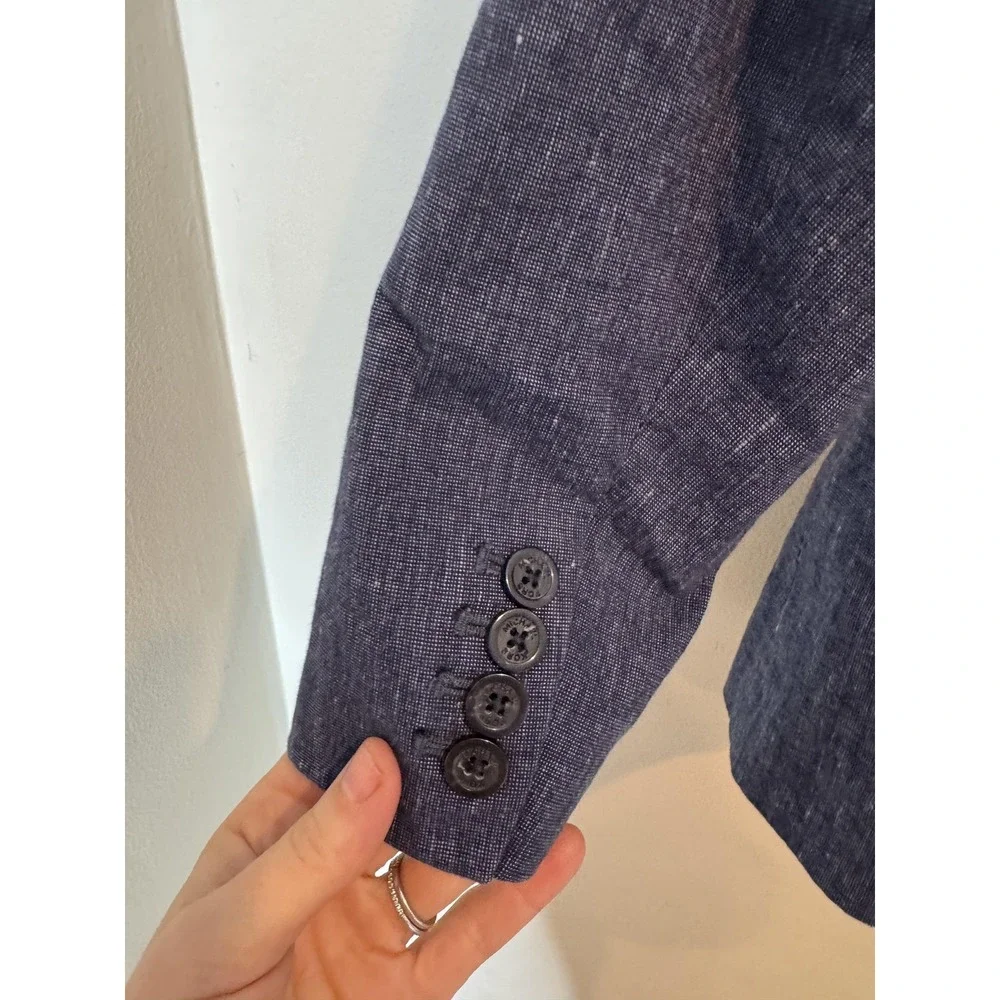 Michael Kors Blazer Womens 6 Blue Linen Cotton One Button Jacket Career‎ Office